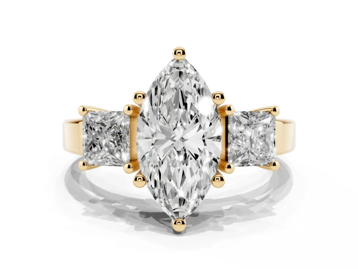 Three-Stone Marquise Cut Cut Solitaire Ring with Prong Setting Yellow gold