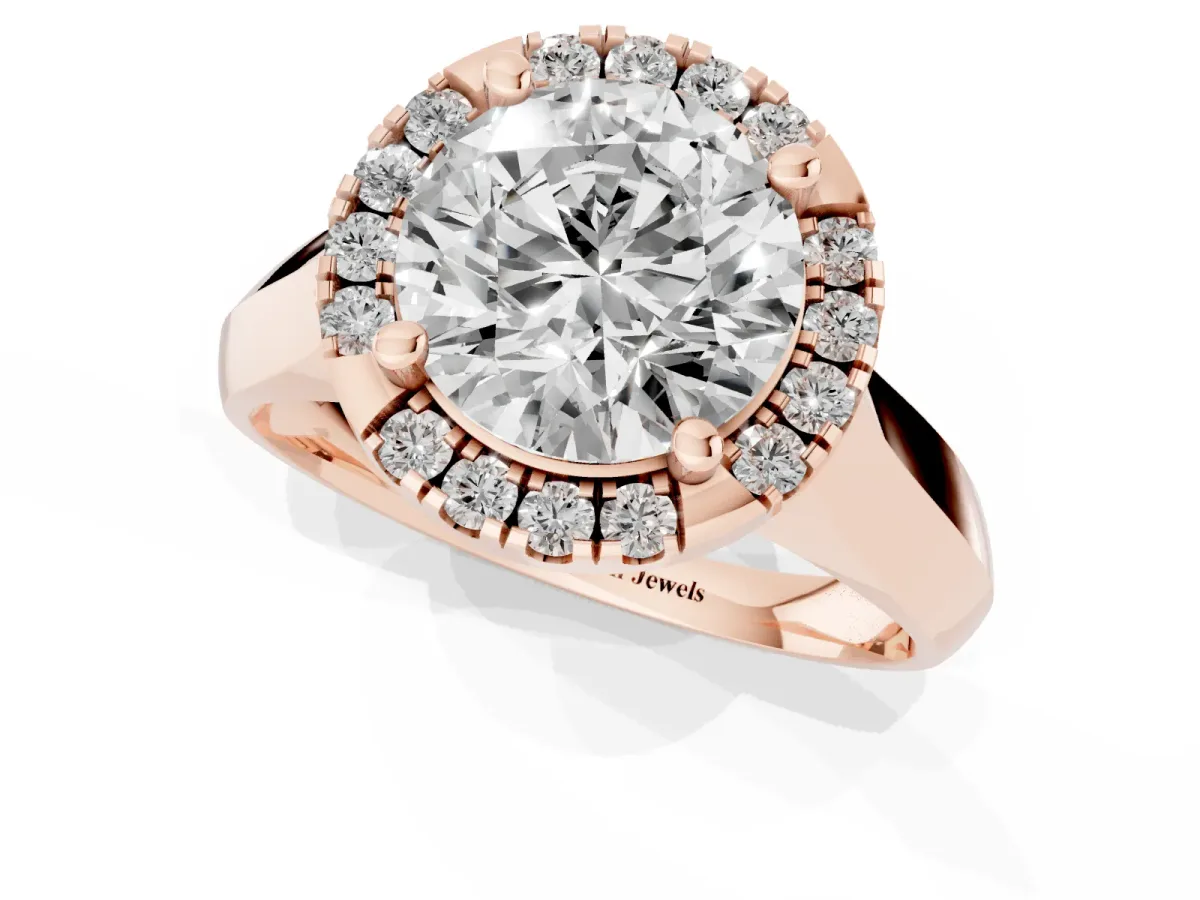 Round Cut Cut Halo Solitaire Engagement Ring with Square Band and Four-Prong Setting Rose gold
