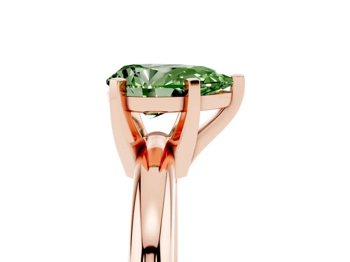 Fancy Green Pear Cut Diamond Solitaire Engagement Ring with Round Band and Four-Prong Setting Rose gold