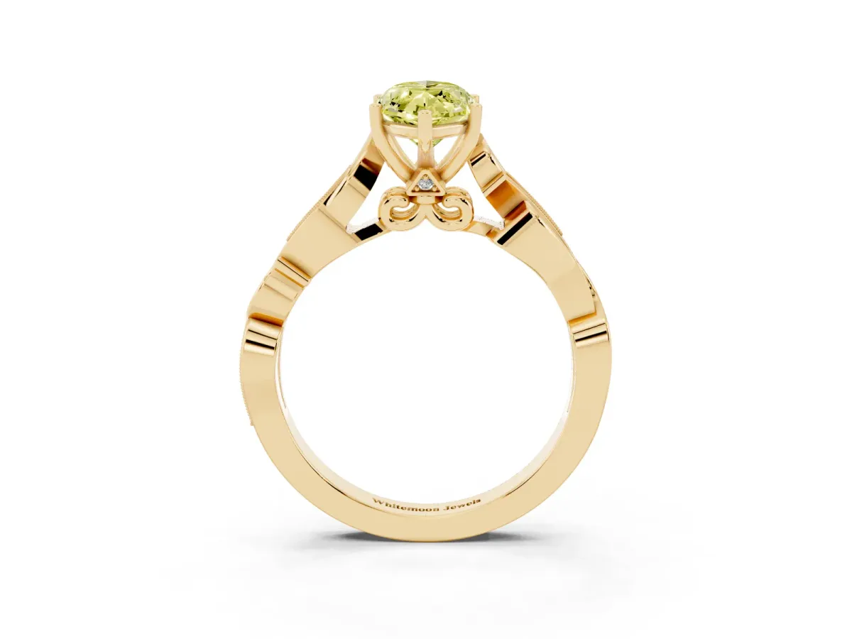 Fancy Yellow Marquise Cut Solitaire Vine Band with Milgrain Prong Setting Yellow gold
