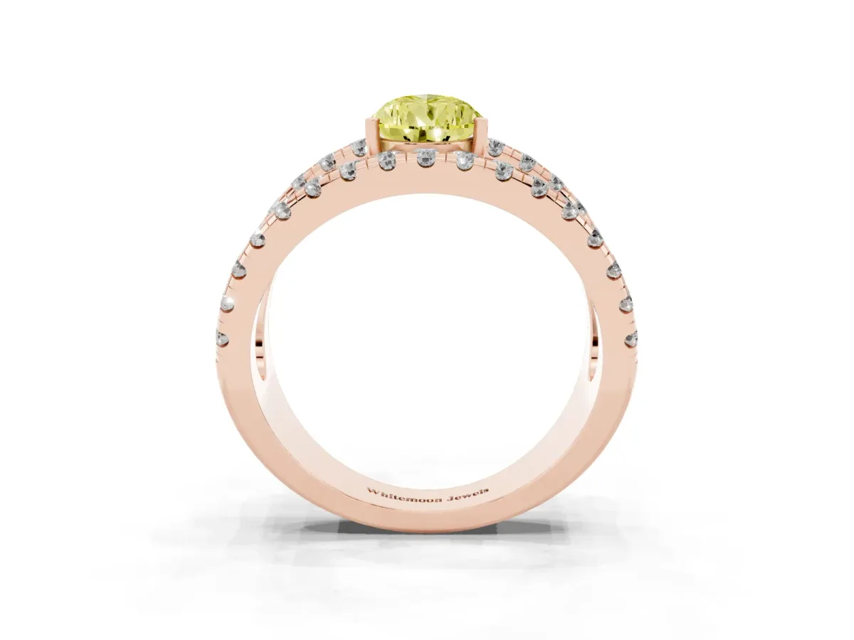 Fancy Yellow Pear Cut Solitaire Split Shank Pave Diamond Ring Rose gold