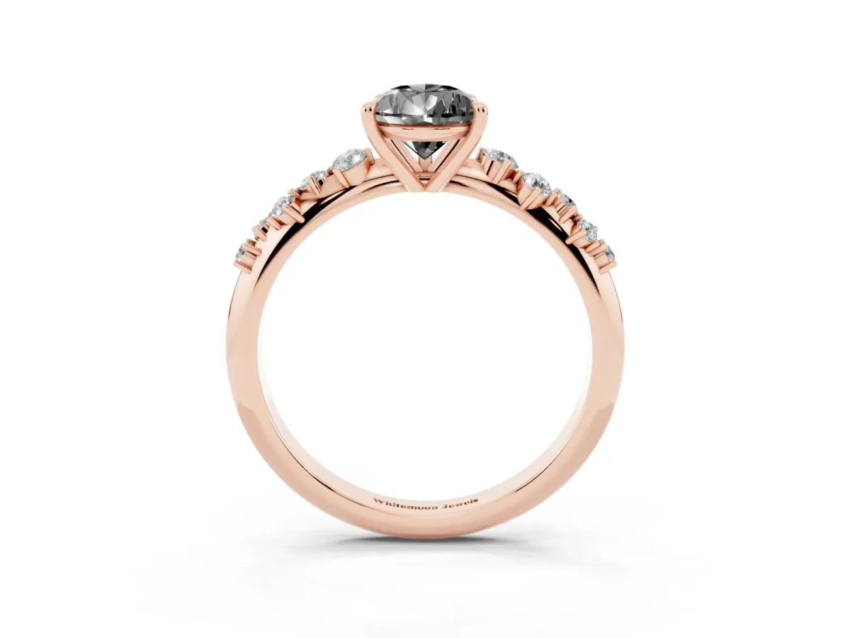 Fancy Black Pear Cut Diamond Cluster Side Stone Solitaire Ring with Prong Setting Rose gold