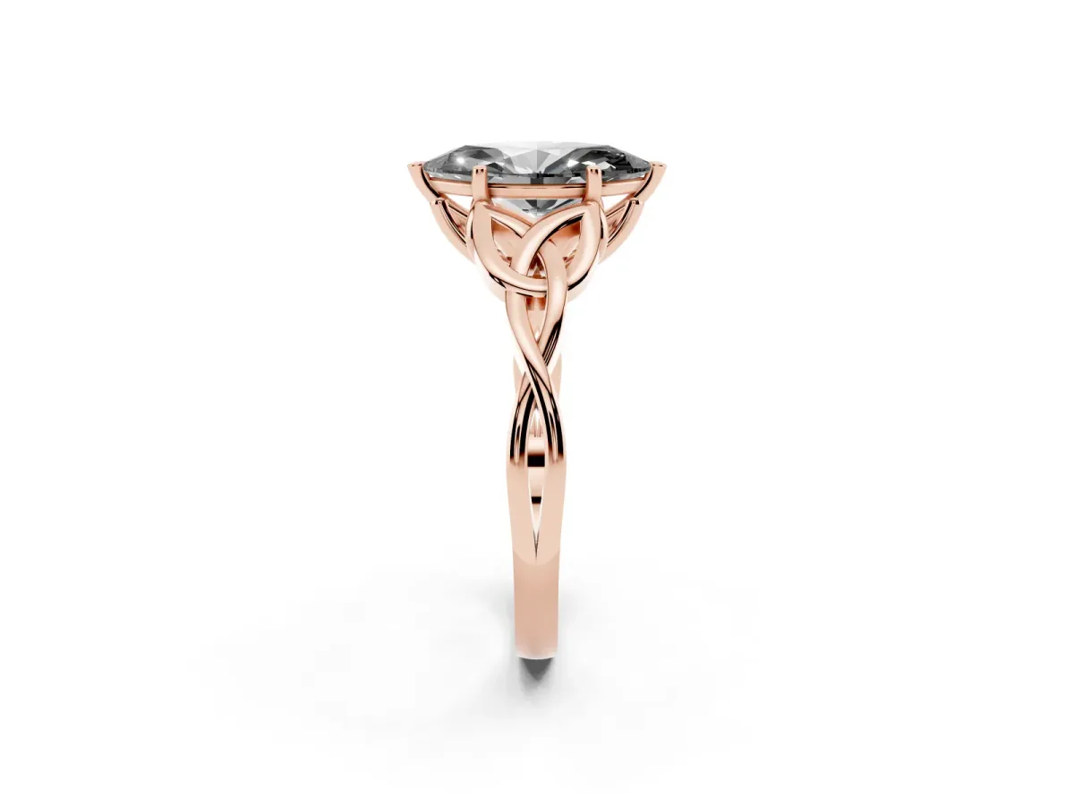 Fancy Black Marquise Cut Diamond Solitaire Engagement Ring with Celtic Knot Band and Four-Prong Setting Rose gold