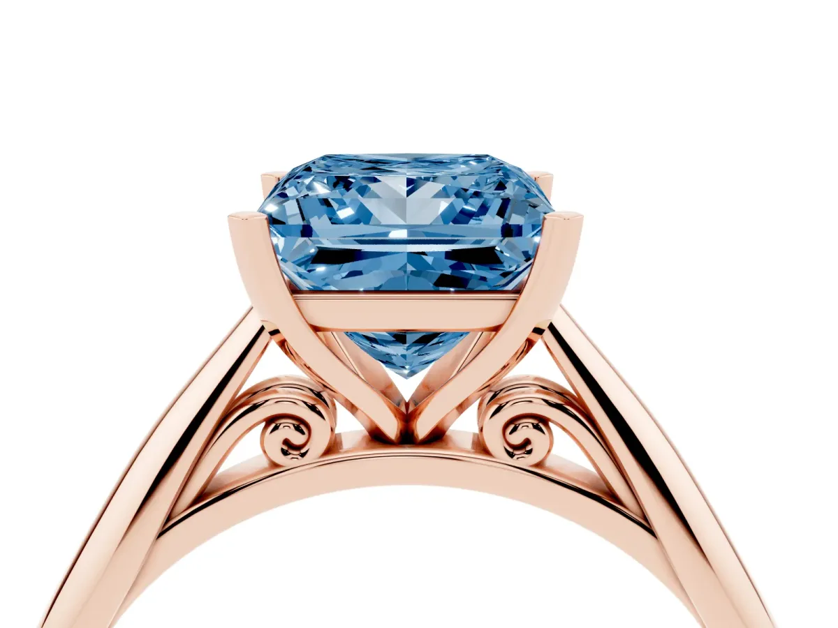 Fancy Blue Princess Cut Diamond Solitaire Engagement Ring with Cathedral Setting and Four-Prong Mount Rose gold