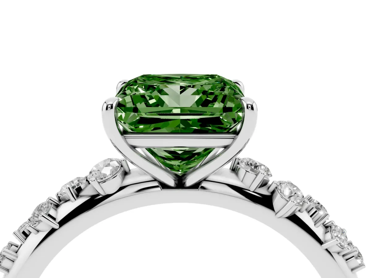 Fancy Green Princess Cut Diamond Cluster Prong-Set Solitaire Ring Silver
