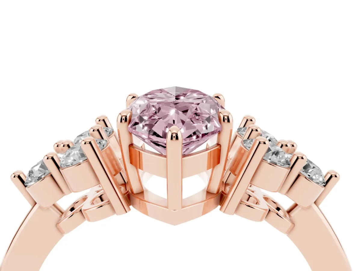 Fancy Pink Marquise Cut Brilliant Diamond Cluster Accent Solitaire Ring with Prong Setting Rose gold