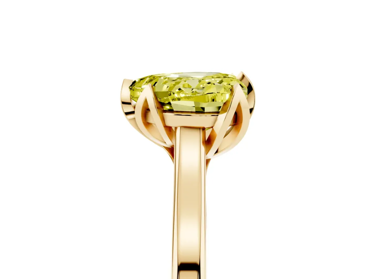 Fancy Yellow Heart Cut Diamond Solitaire Ring with Flower Prong Setting and Classic Band Yellow gold