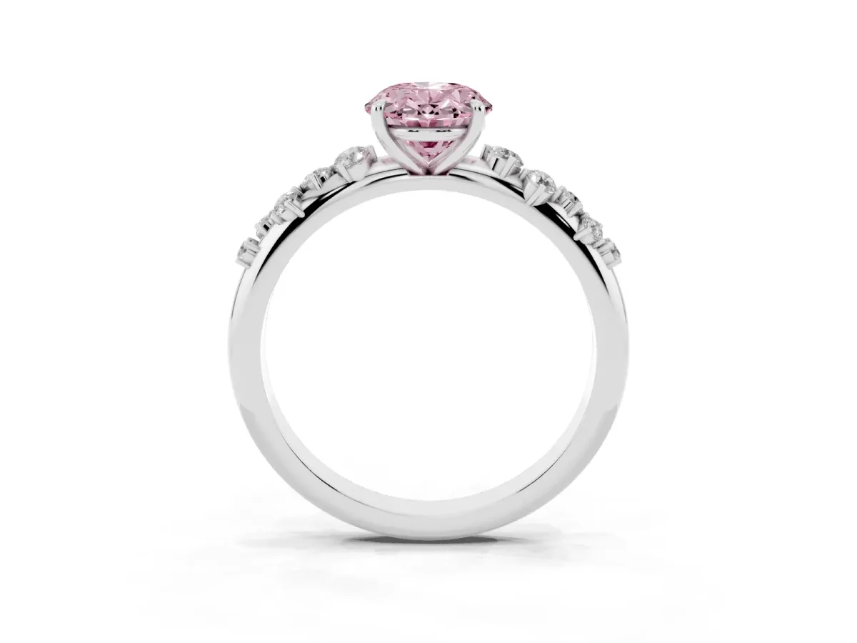 Fancy Pink Oval Cut Diamond Cluster Prong-Set Solitaire Ring Platinum