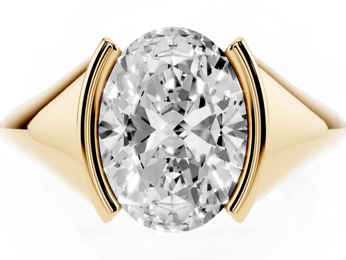 Oval Cut Solitaire Tension Set Diamond Ring Yellow gold