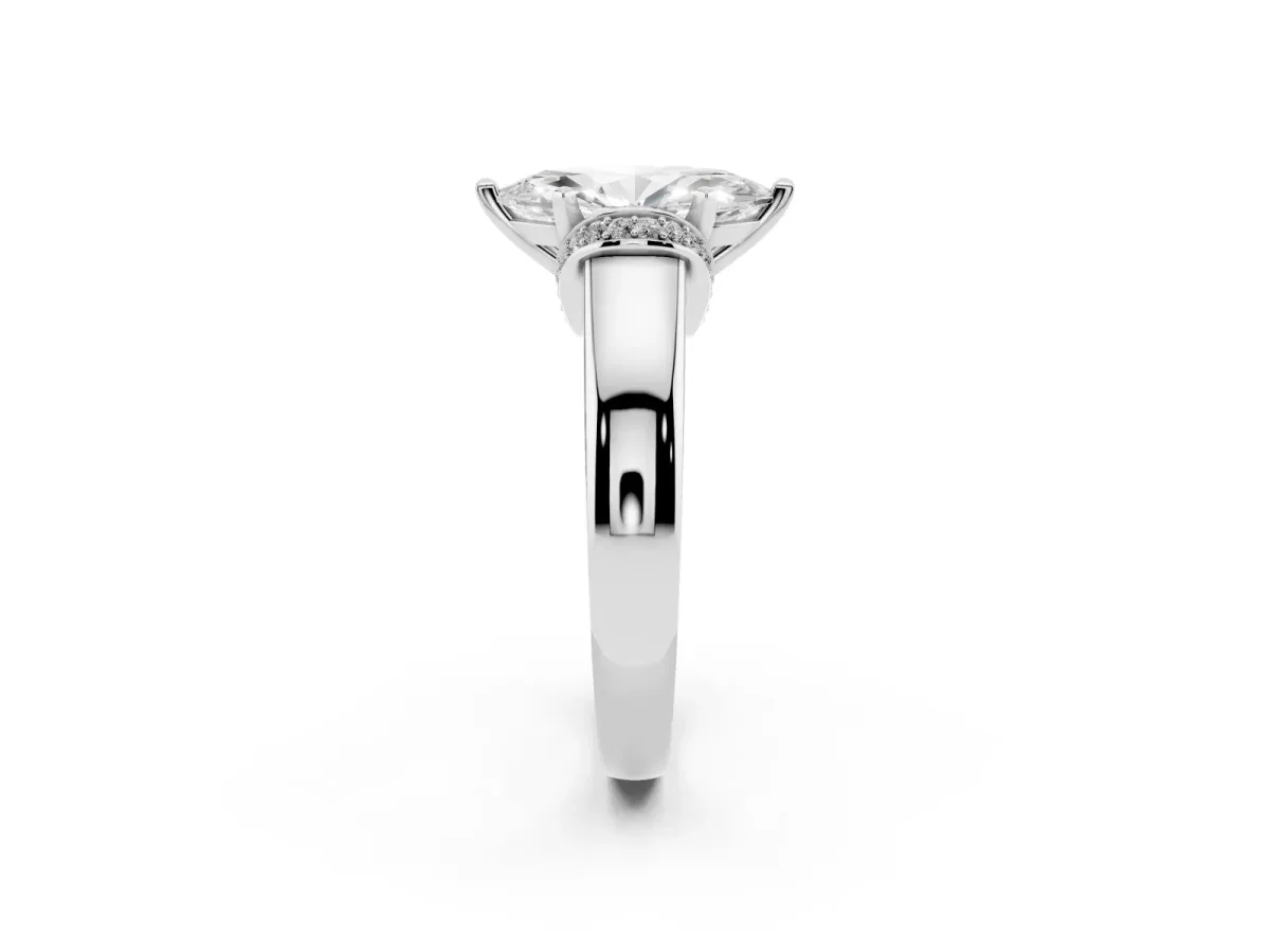 Marquise Cut Solitaire Diamond Ring with Pave Band and Six-Prong Setting White gold