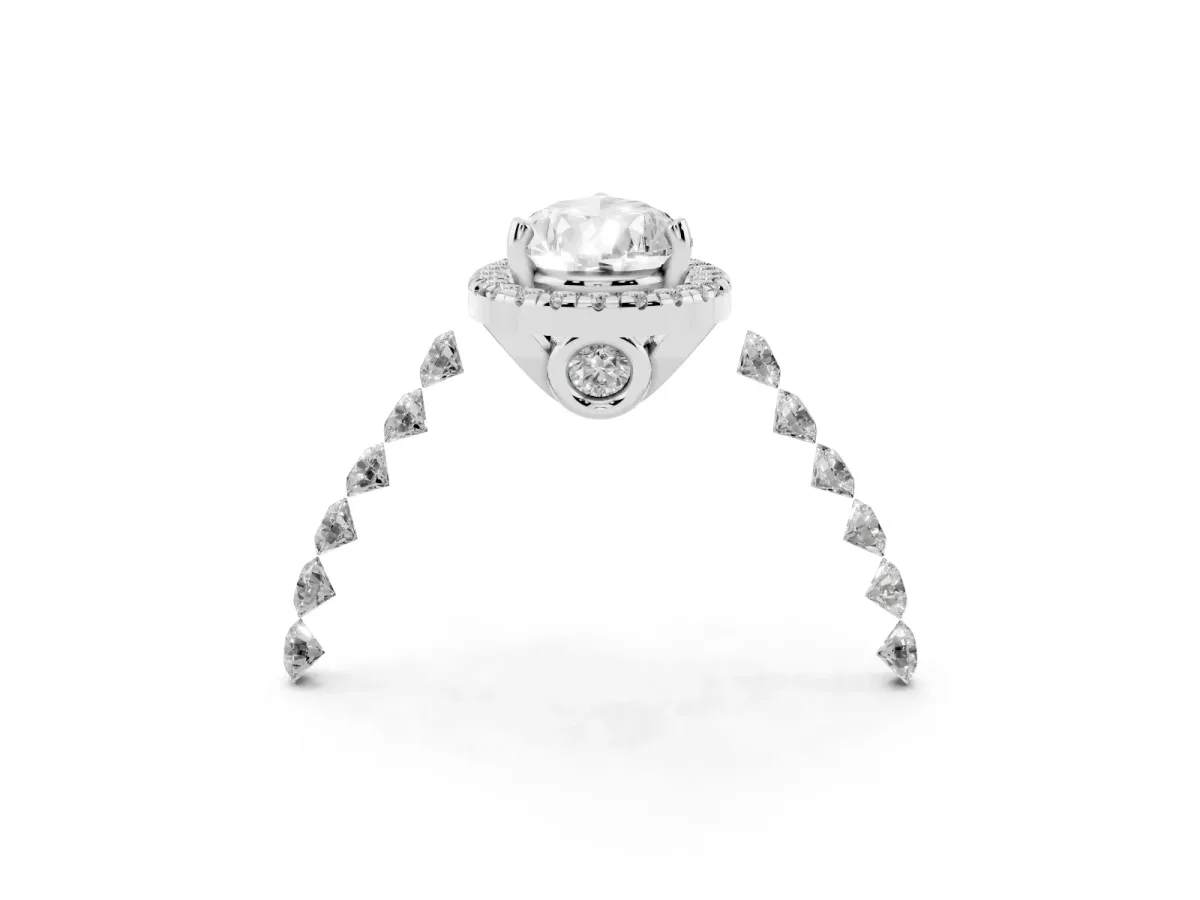 Pear Cut Halo Pavé Diamond Engagement Ring with Four-Prong Setting Silver