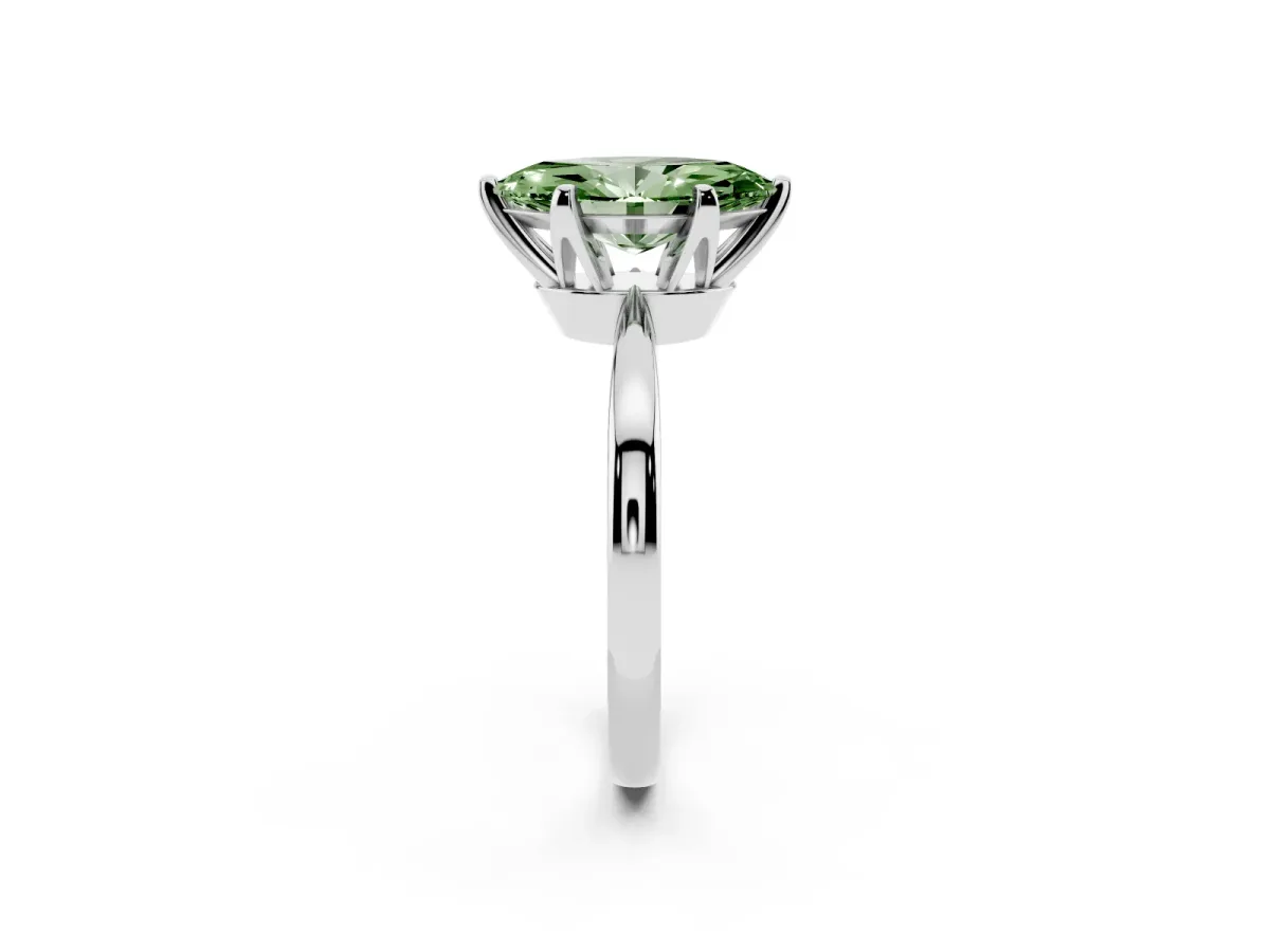 Fancy Green Marquise Cut Solitaire Engagement Ring with Six-Prong Setting and Tapered Band Platinum
