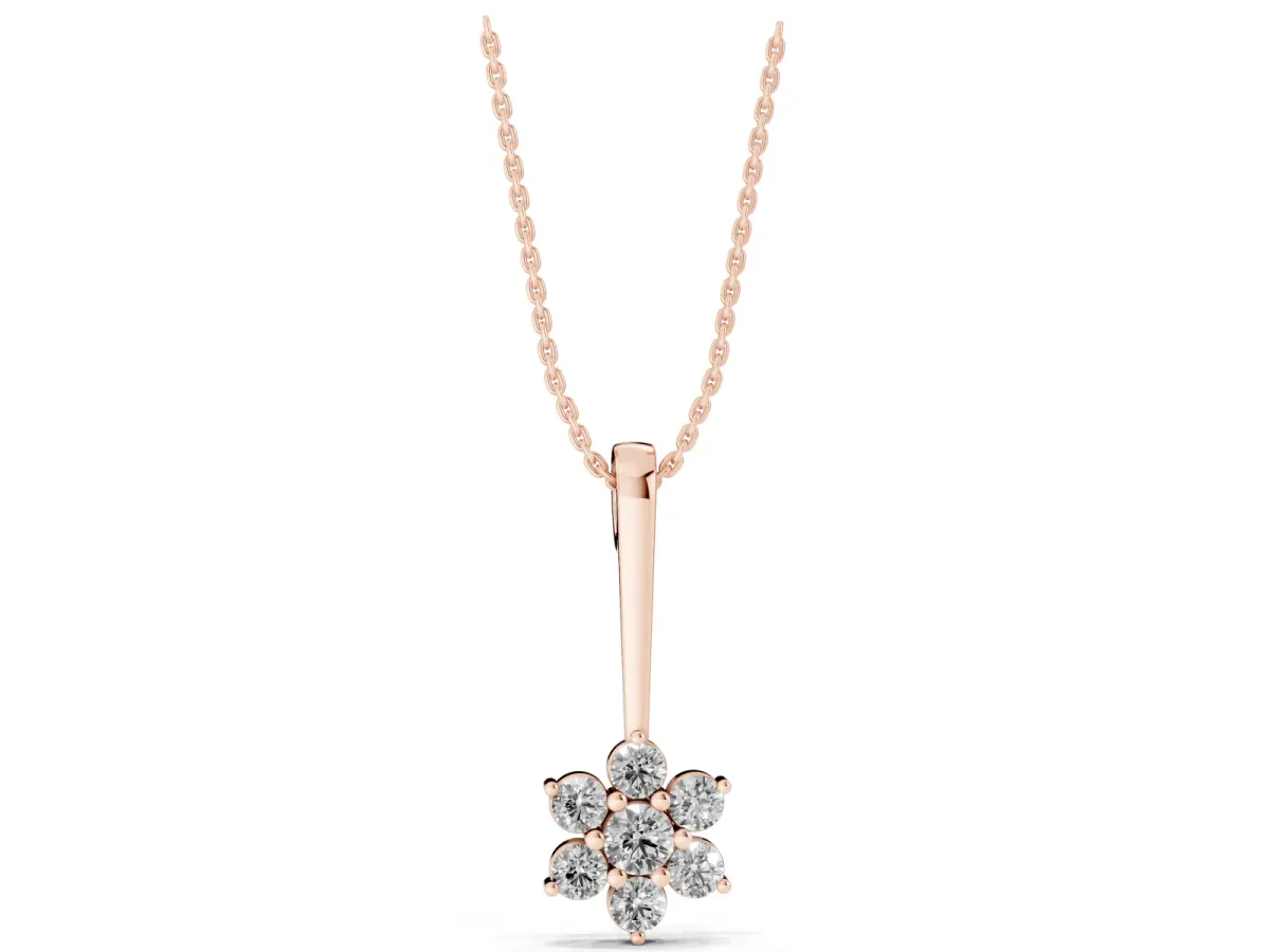 Round Diamond Cluster Pendant with Six-Prong Setting Rose gold