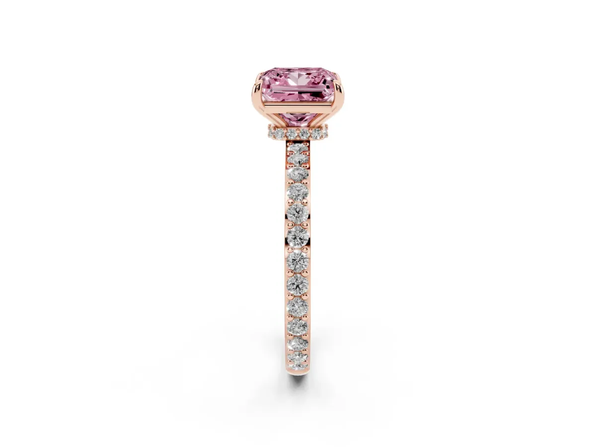 Fancy Pink Princess Cut Diamond Solitaire Engagement Ring with Pavé Band and Four-Prong Setting Rose gold