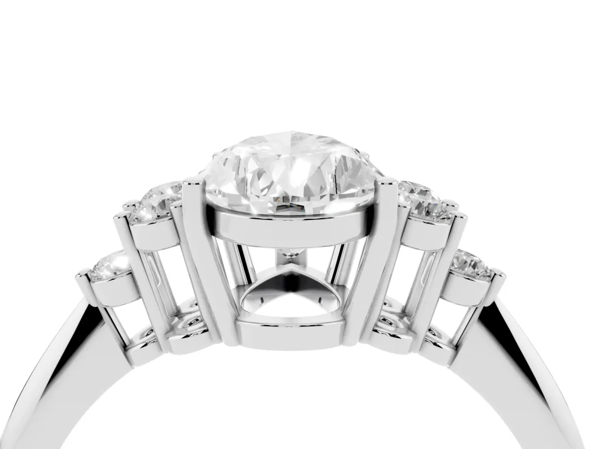 Pear Cut Cut Diamond Cluster Ring with Solitaire Band and Four-Prong Setting Silver