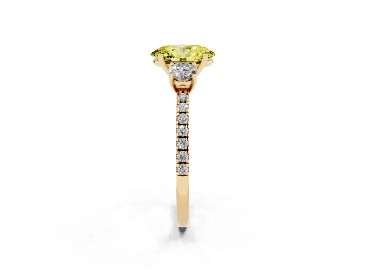 Fancy Yellow Three-Stone Oval Cut Cut Diamond Pavé Band with Prong Setting Yellow gold