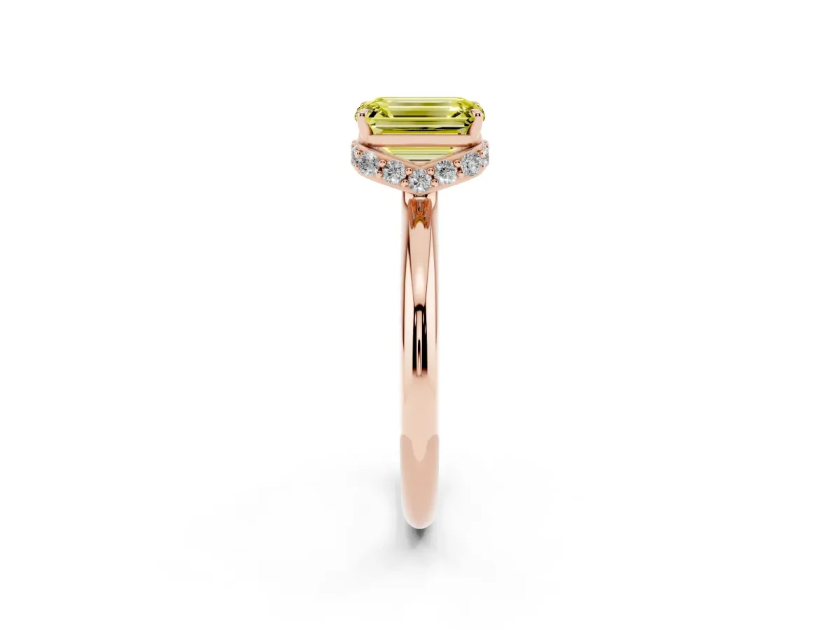 Fancy Yellow Emerald Cut Brilliant Solitaire Engagement Ring with Six-Prong Setting and Classic Band Rose gold