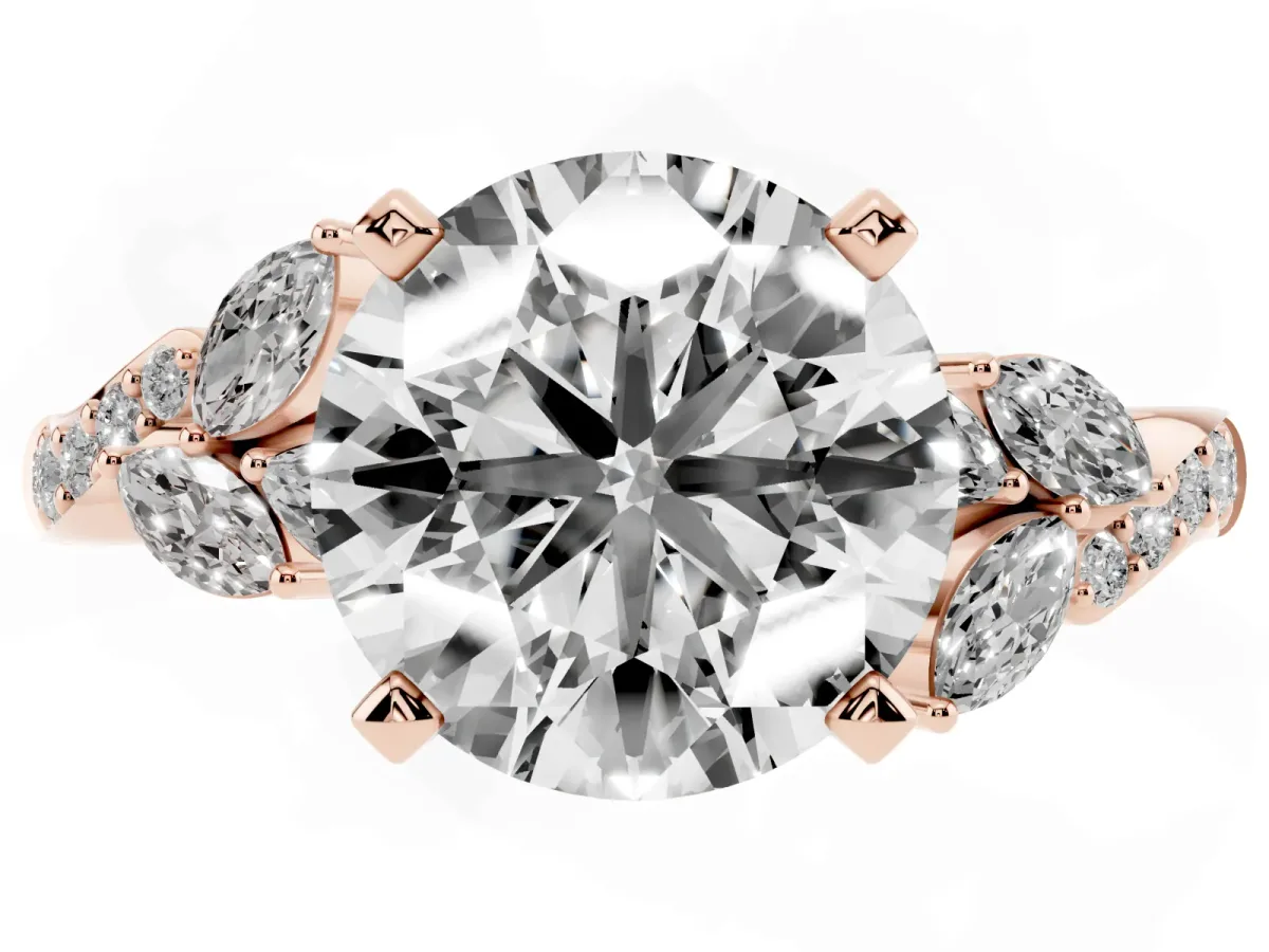 Round Cut Solitaire Marquise Twist Band with Six-Prong Setting Rose gold