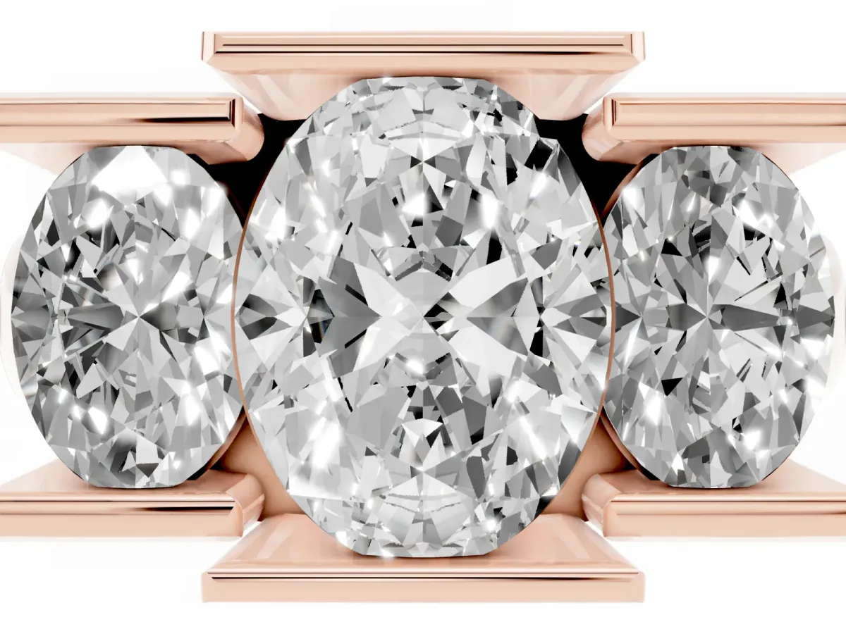 Three Stone Oval Cut Cut Channel Set Diamond Ring Rose gold