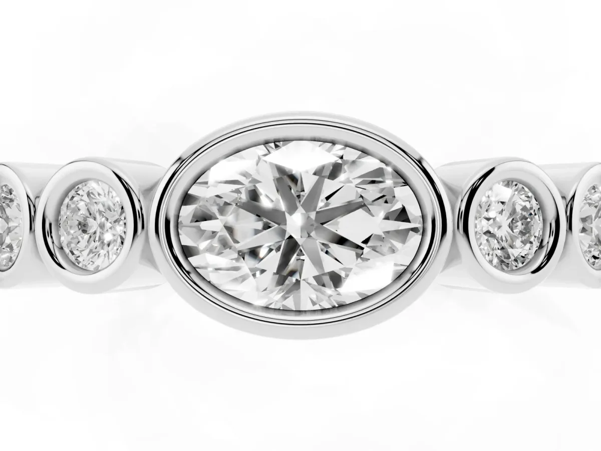 Bezel Set Oval Diamond Half Eternity Band Platinum