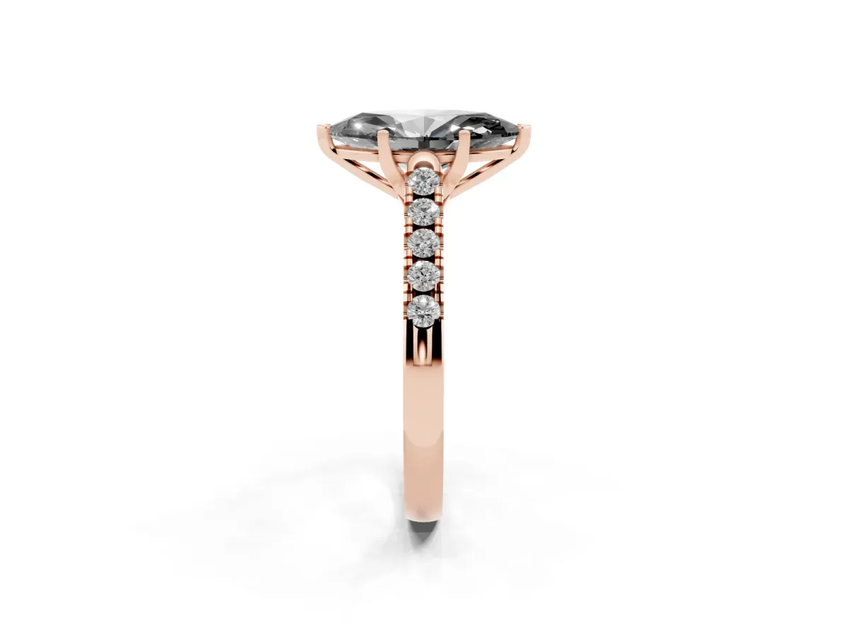 Fancy Black Marquise Cut Diamond Pavé Band Solitaire Ring with Prong Setting Rose gold