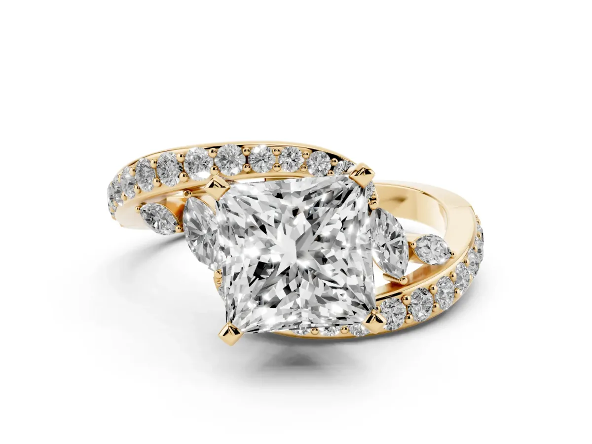 Princess Cut Solitaire with Pavé Twist Band and Four-Prong Setting Yellow gold