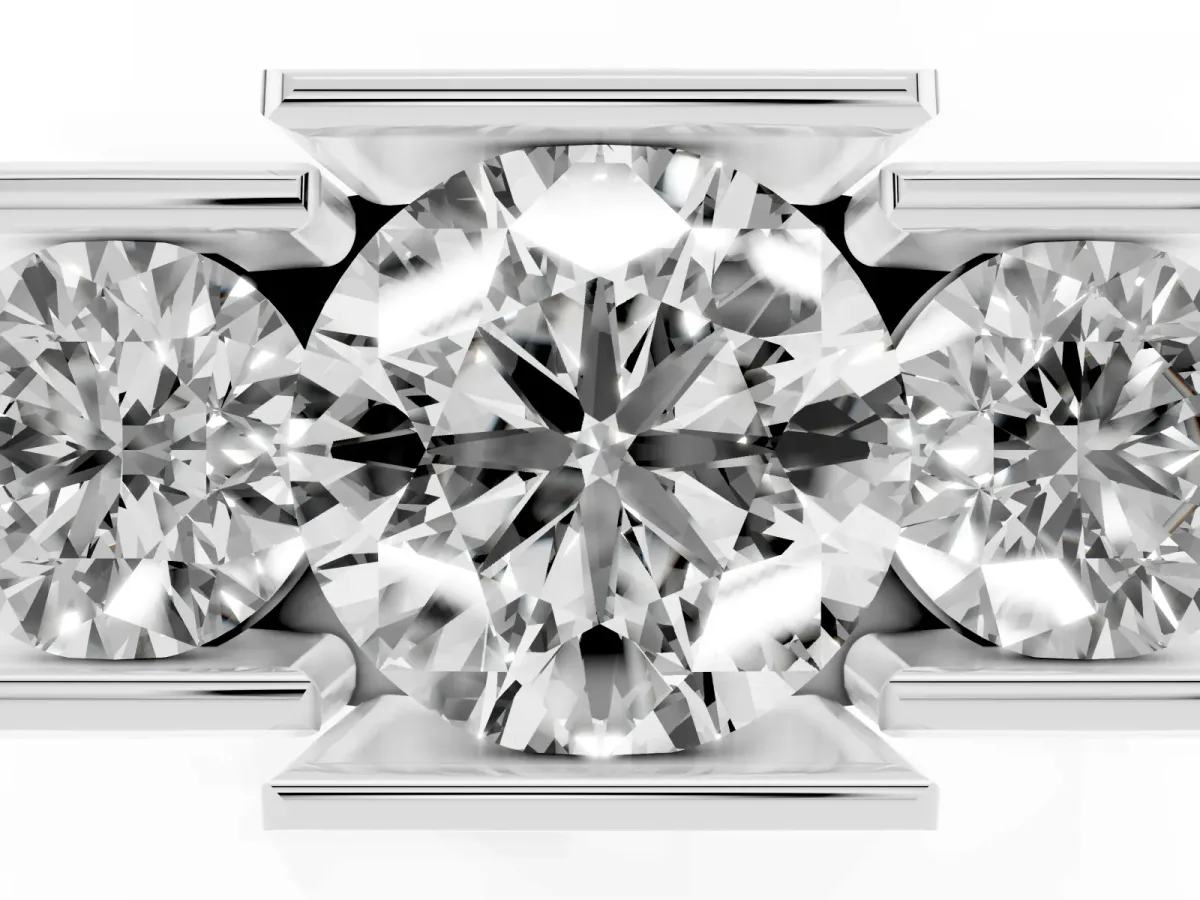 Three Stone Round Cut Cut Channel Set Diamond Ring Silver