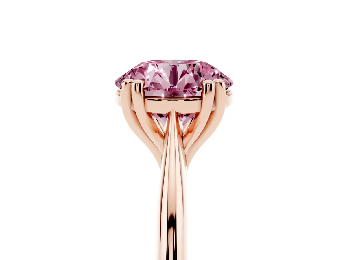 Fancy Pink Round Cut Solitaire Diamond Ring with Six-Prong Setting and Classic Band Rose gold