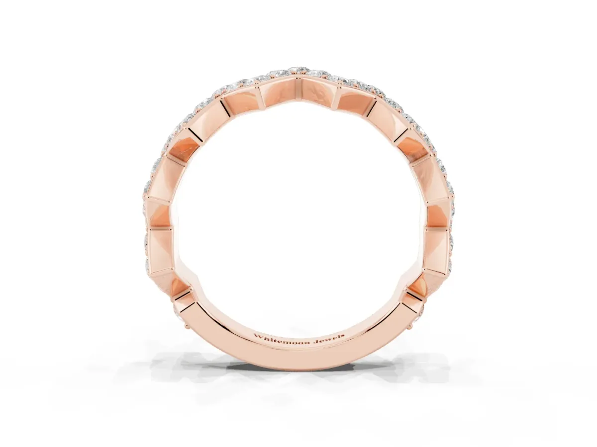 Zigzag Diamond Pave Round Eternity Band with Prong Setting Rose gold