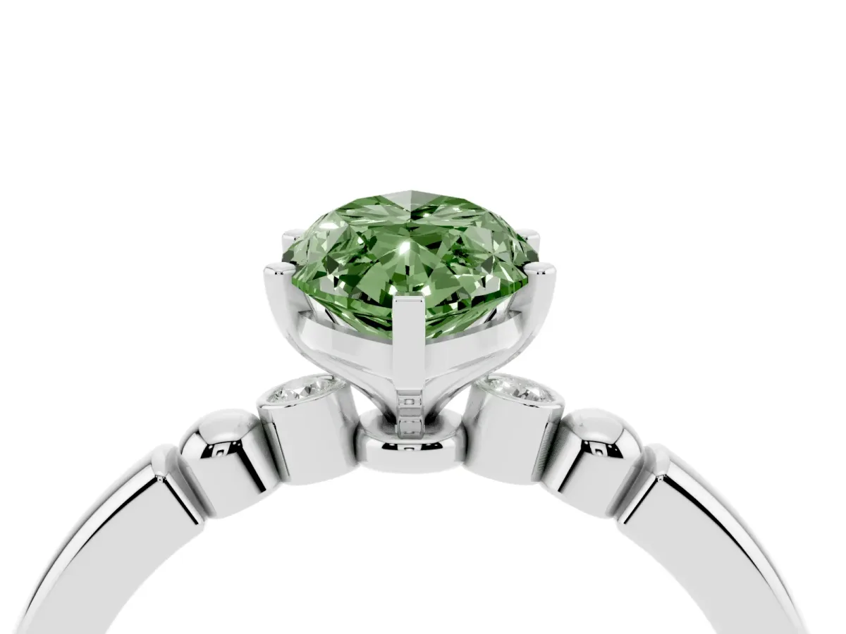 Fancy Green Marquise Cut Solitaire Beaded Band with Four-Prong Setting Silver