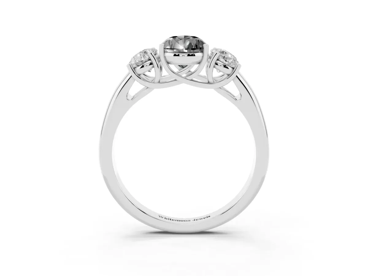 Fancy Black Three-Stone Pear Cut Diamond Engagement Ring with Prong Setting Platinum