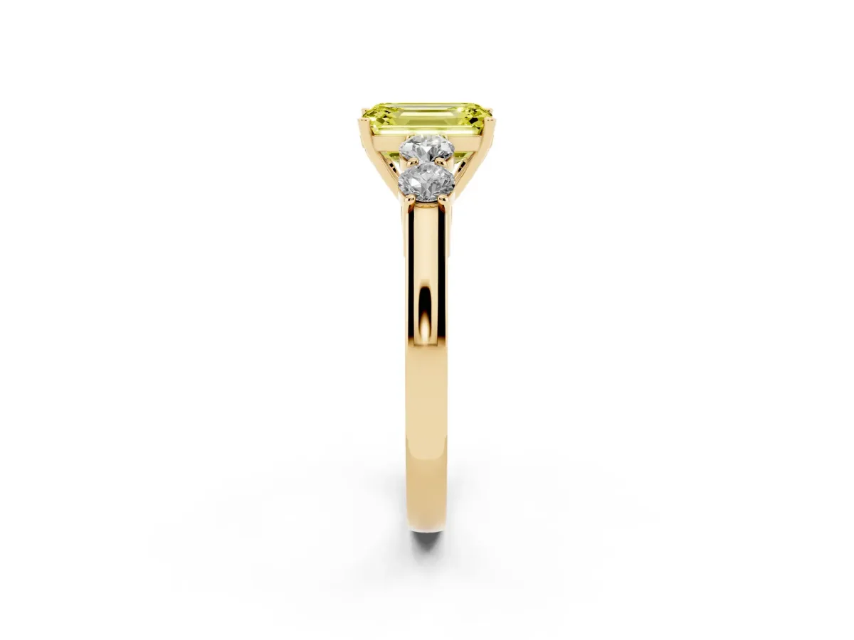 Fancy Yellow Emerald Cut Cut Diamond Five-Stone Prong Set White Gold Ring Yellow gold