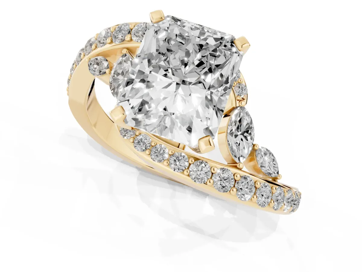 Radiant Cut Solitaire with Pavé Twist Band and Four-Prong Setting Yellow gold