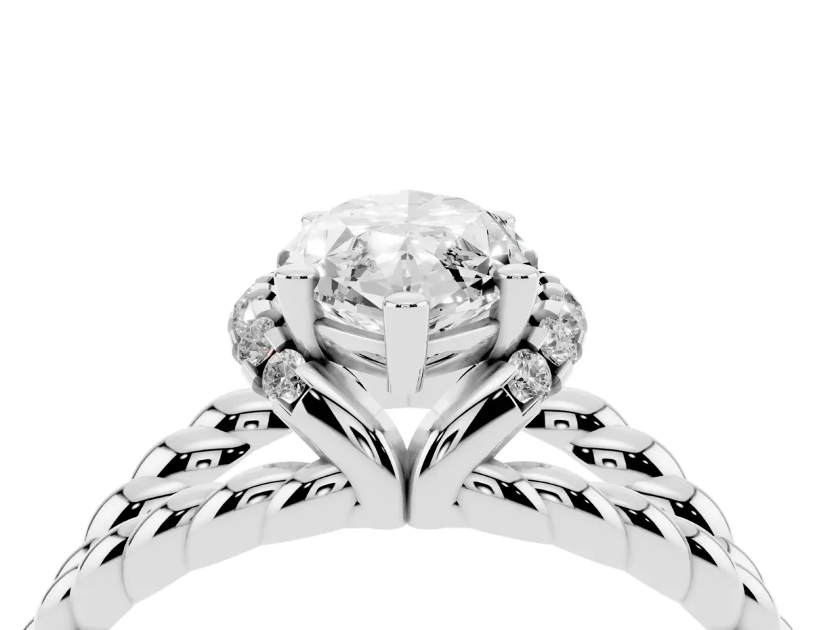 Marquise Cut Halo Twisted Band Four-Prong Ring Silver