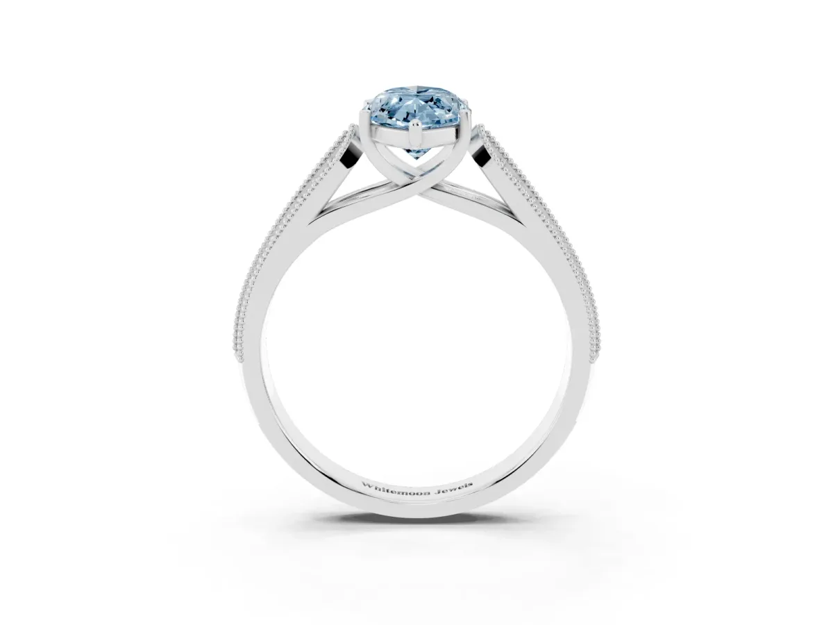 Fancy Blue Marquise Cut Cut Pave Split Shank Engagement Ring with Four-Prong Setting Silver
