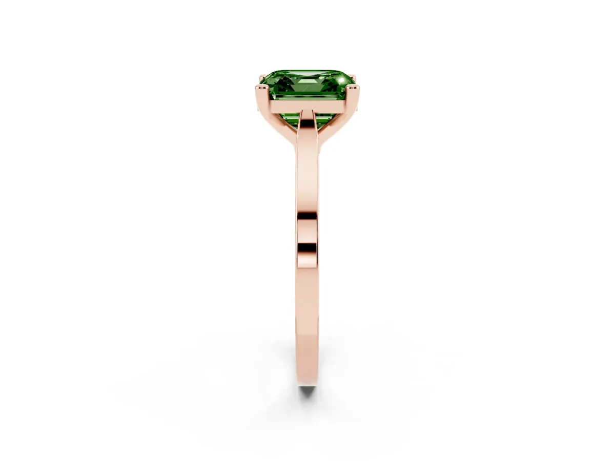 Fancy Green Asscher Cut Solitaire Diamond Ring with Four-Prong Setting and Tapered Band Rose gold