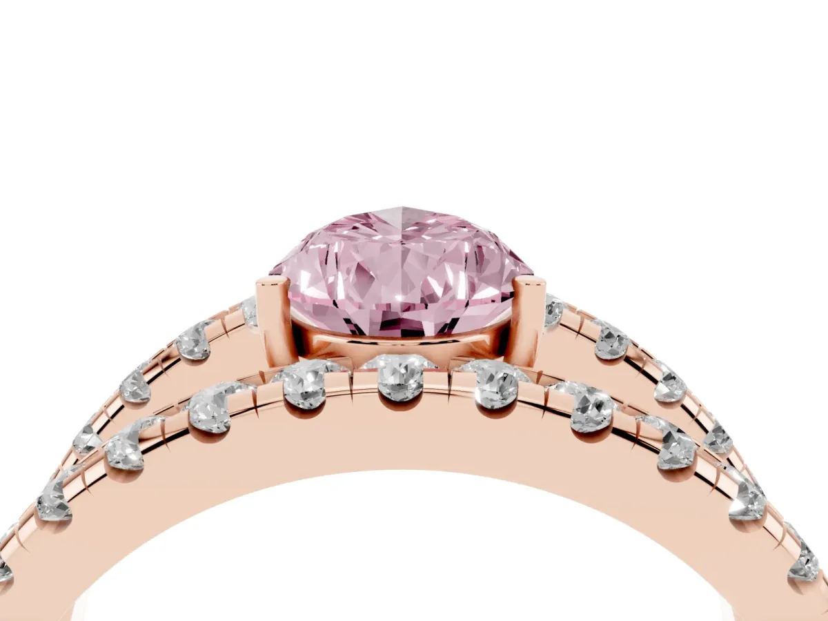 Fancy Pink Pear Cut Solitaire Split Shank Pave Diamond Ring Rose gold