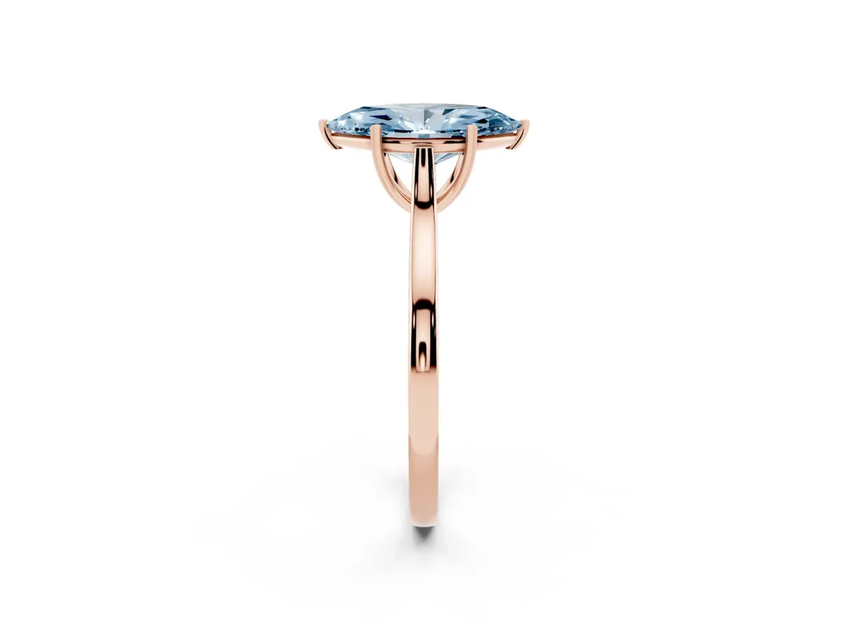 Fancy Blue Marquise Cut Solitaire Heart Prong Engagement Ring with Tapered Band Rose gold