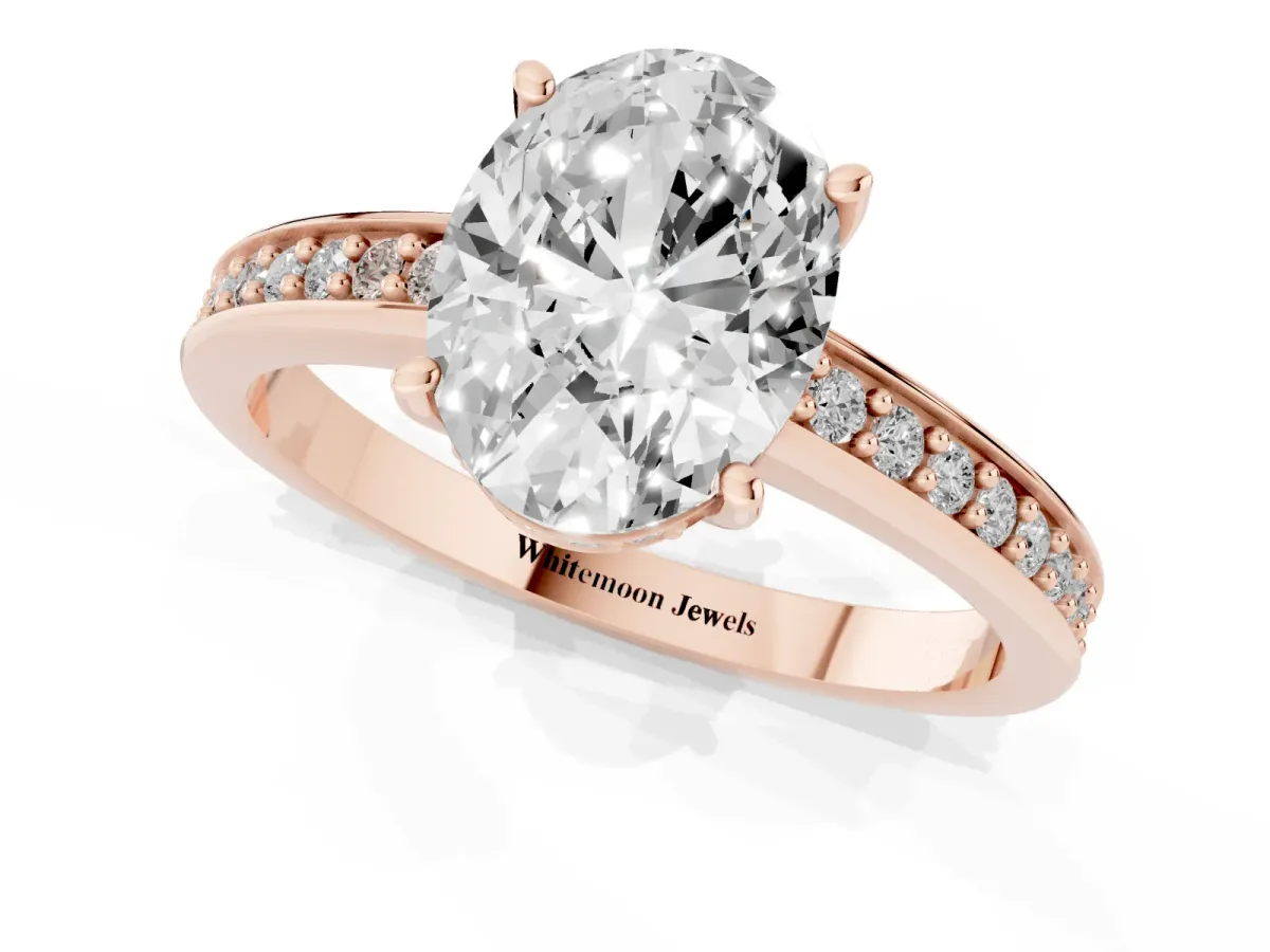 Oval Cut Solitaire Pavé Band Prong Setting Ring Rose gold
