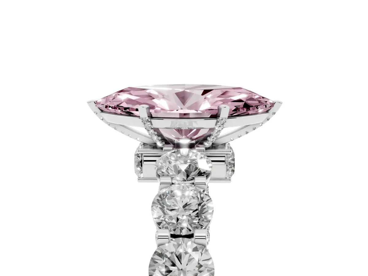 Fancy Pink Marquise Cut Diamond Side Stone Engagement Ring with Four-Prong Setting Silver