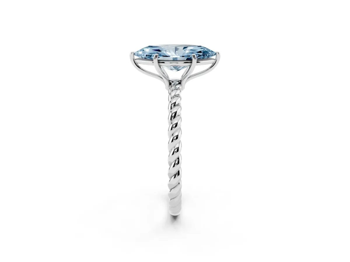Fancy Blue Marquise Cut Solitaire Twisted Band 4-Prong Ring Silver