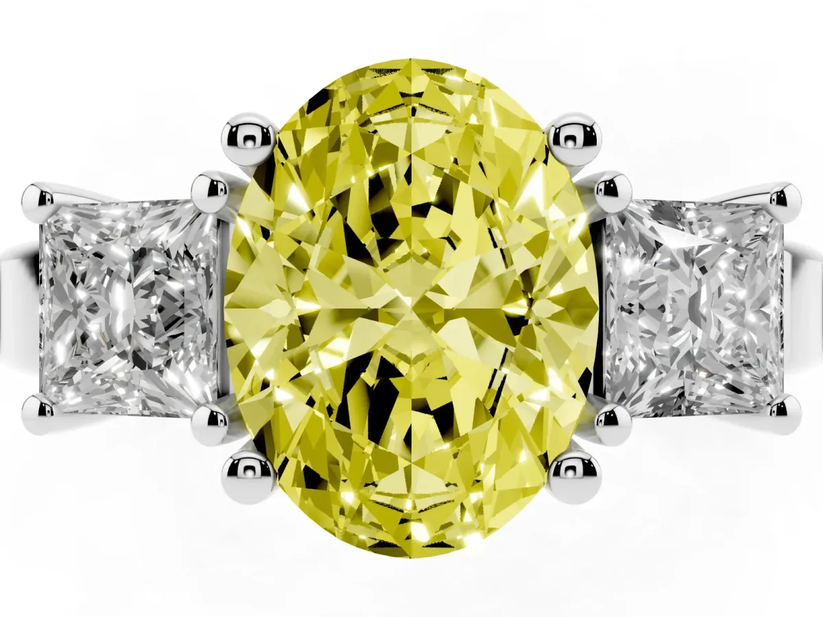 Fancy Yellow Three-Stone Oval Cut Cut Solitaire Ring with Prong Setting Platinum