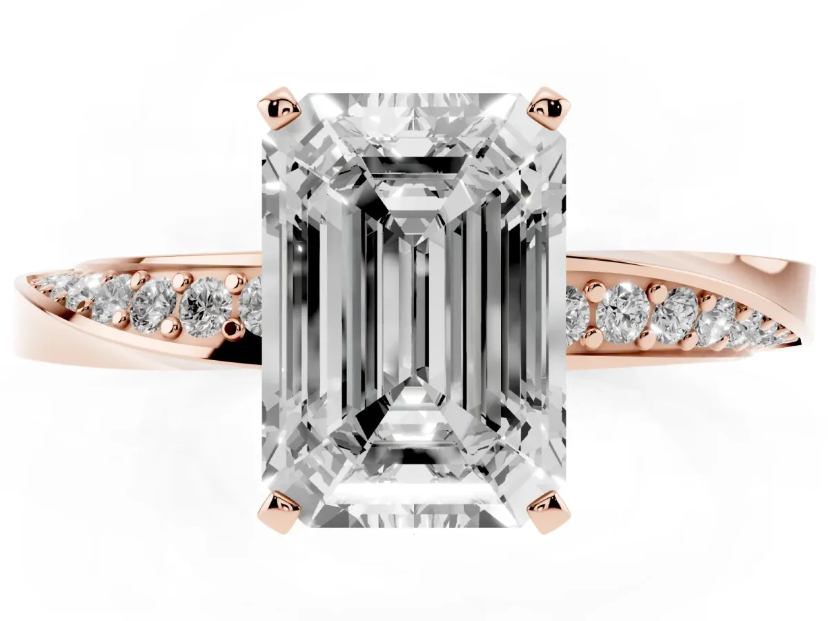 Emerald Cut Diamond Engagement Ring with Side Stone Accents and Four-Prong Setting Rose gold