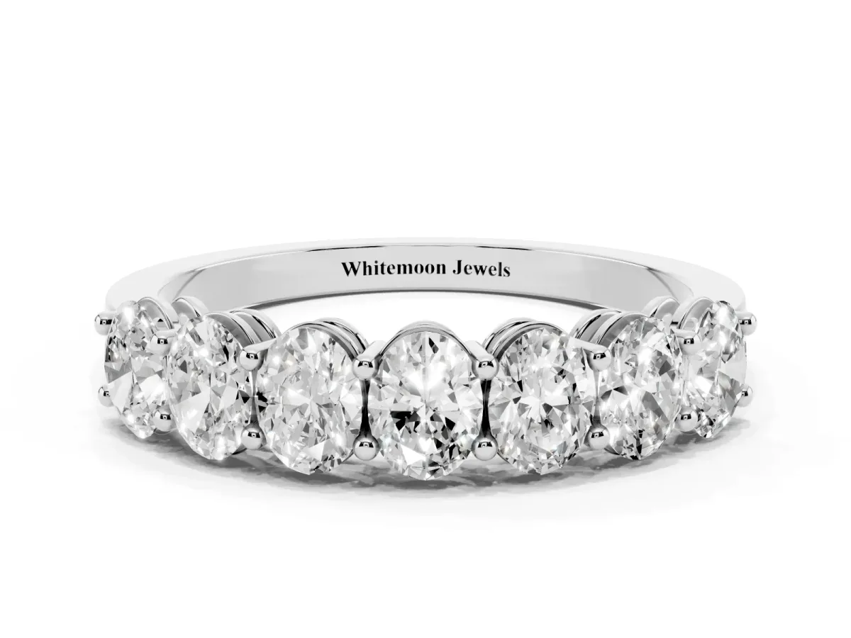 Oval Diamond Shared Prong Eternity Band Platinum