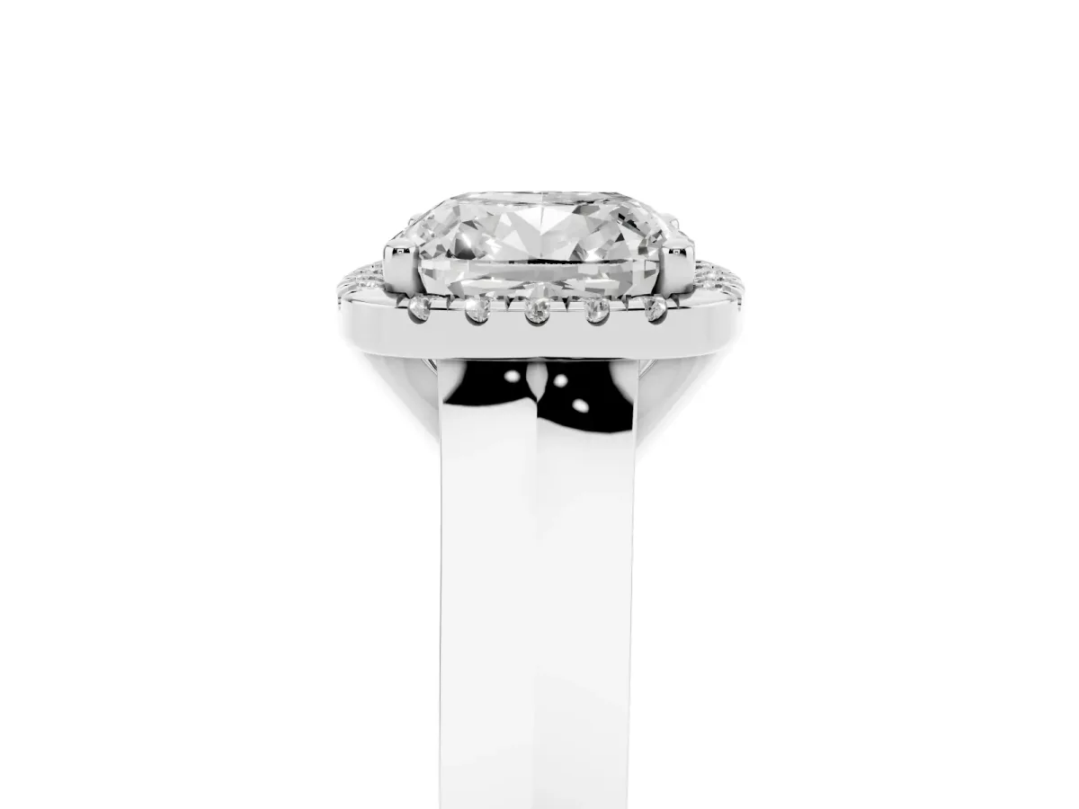 Cushion Cut Halo Diamond Ring with Cathedral Band and Four-Prong Setting Silver