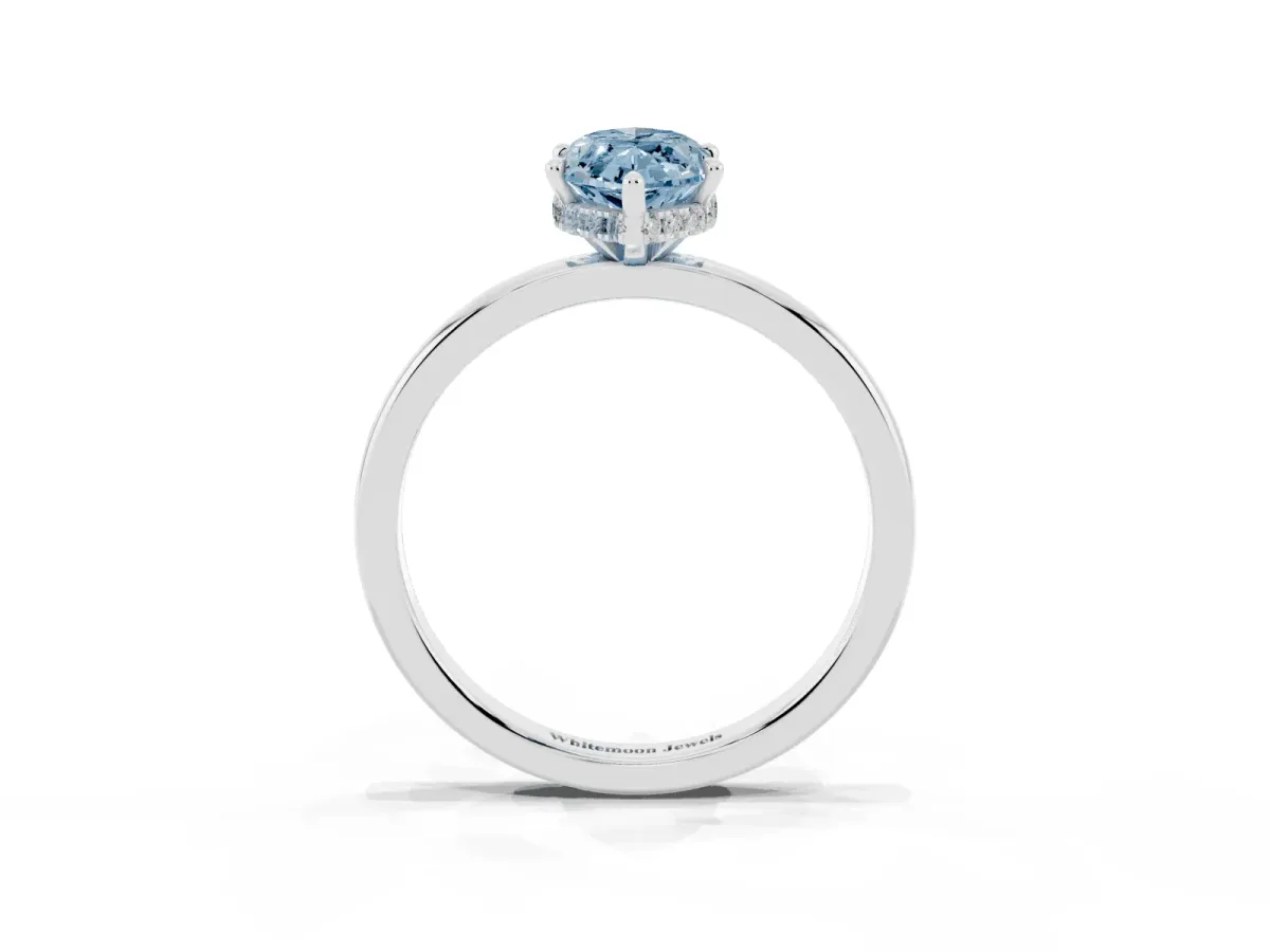 Fancy Blue Marquise Cut Solitaire Engagement Ring with Cathedral Band and Four-Prong Setting White gold