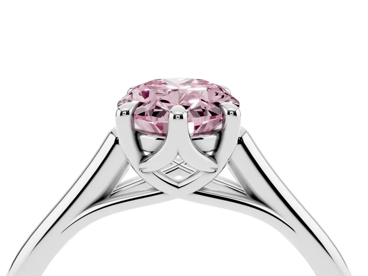 Fancy Pink Oval Cut Solitaire Engagement Ring with Six-Prong Setting and Classic Band Platinum