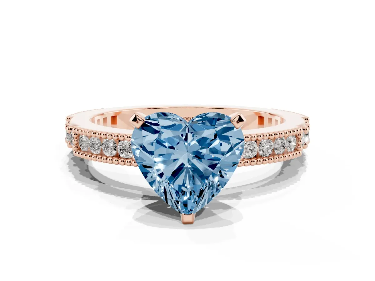 Fancy Blue Heart Cut Solitaire with Pavé Band and Four-Prong Setting Rose gold