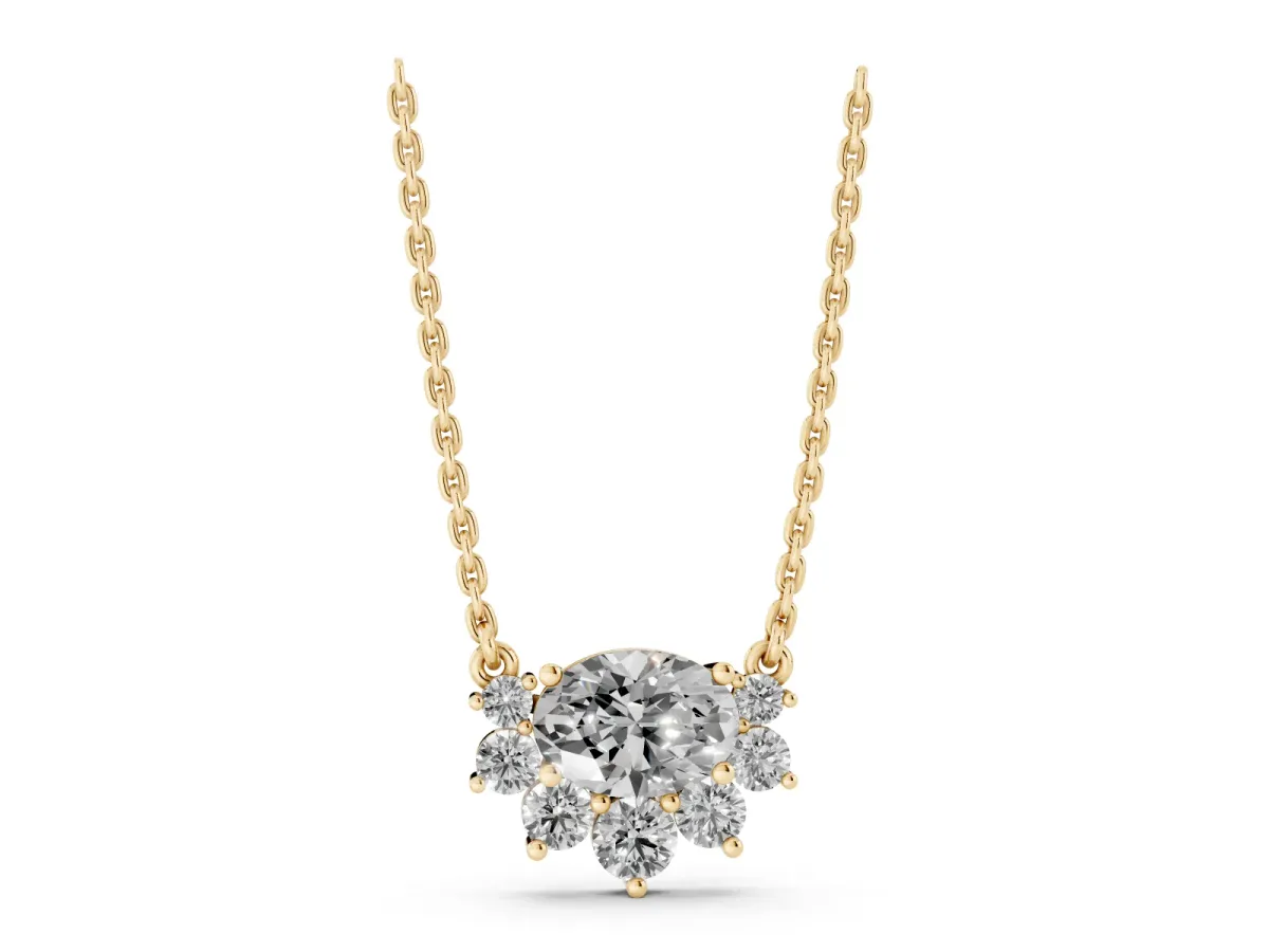 Oval Diamond Cluster Pendant with Prong Setting Yellow gold