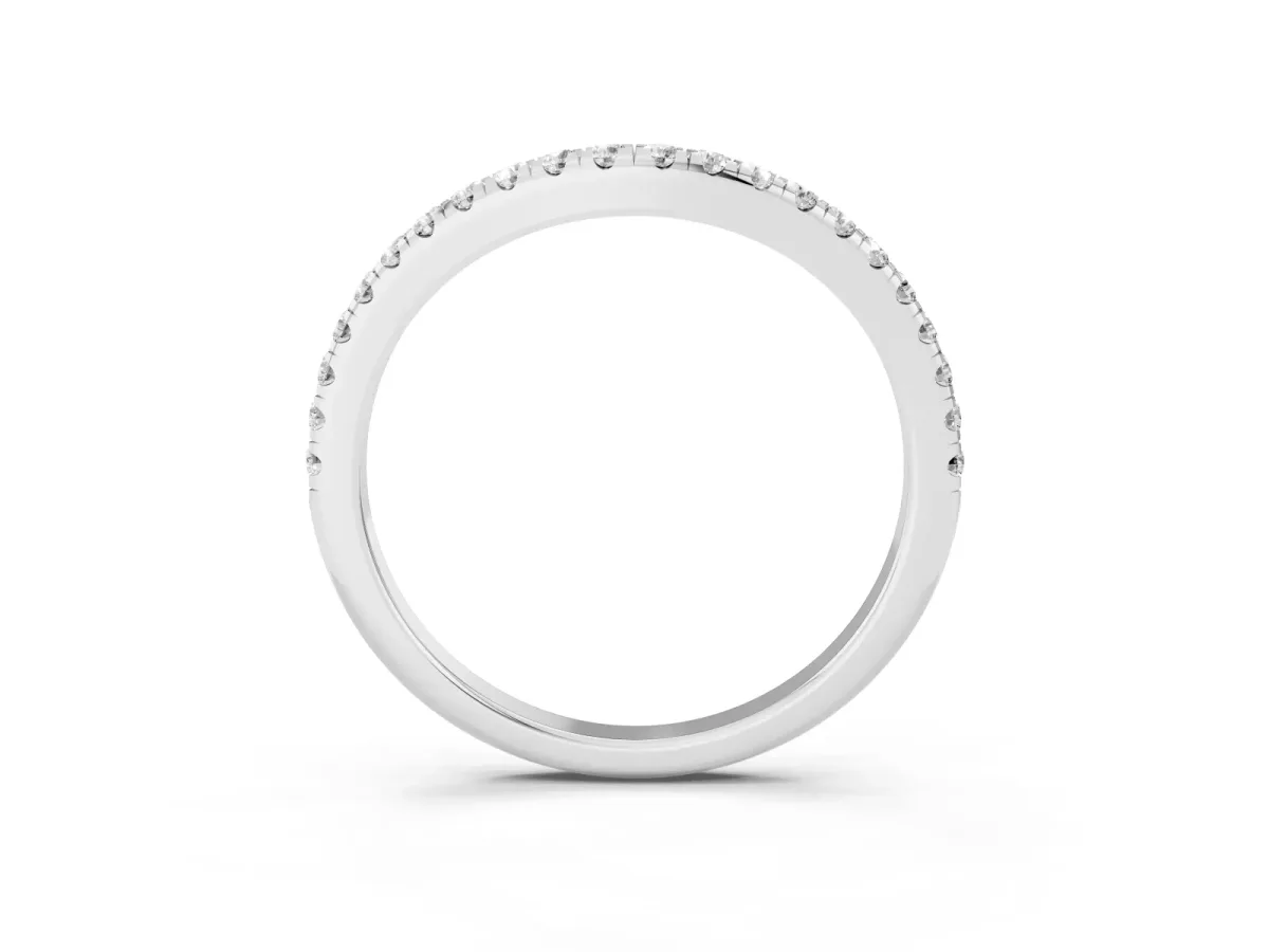 Round Diamond Pavé Set Curved White Gold Band Platinum